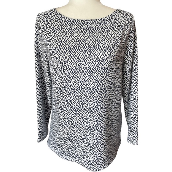 Rafaella Long Sleeve Patterned Top Blue and White S - Picture 1 of 8